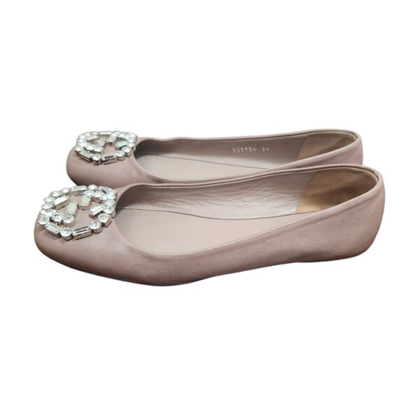 Gucci Women's Ballet Flats Pink Satin Square Toe GG Crystal Logo Designer Shoes - Picture 7 of 14